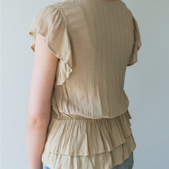 Express Cream Flutter Sleeve Blouse with Ruffled Details - Picture 5 of 5